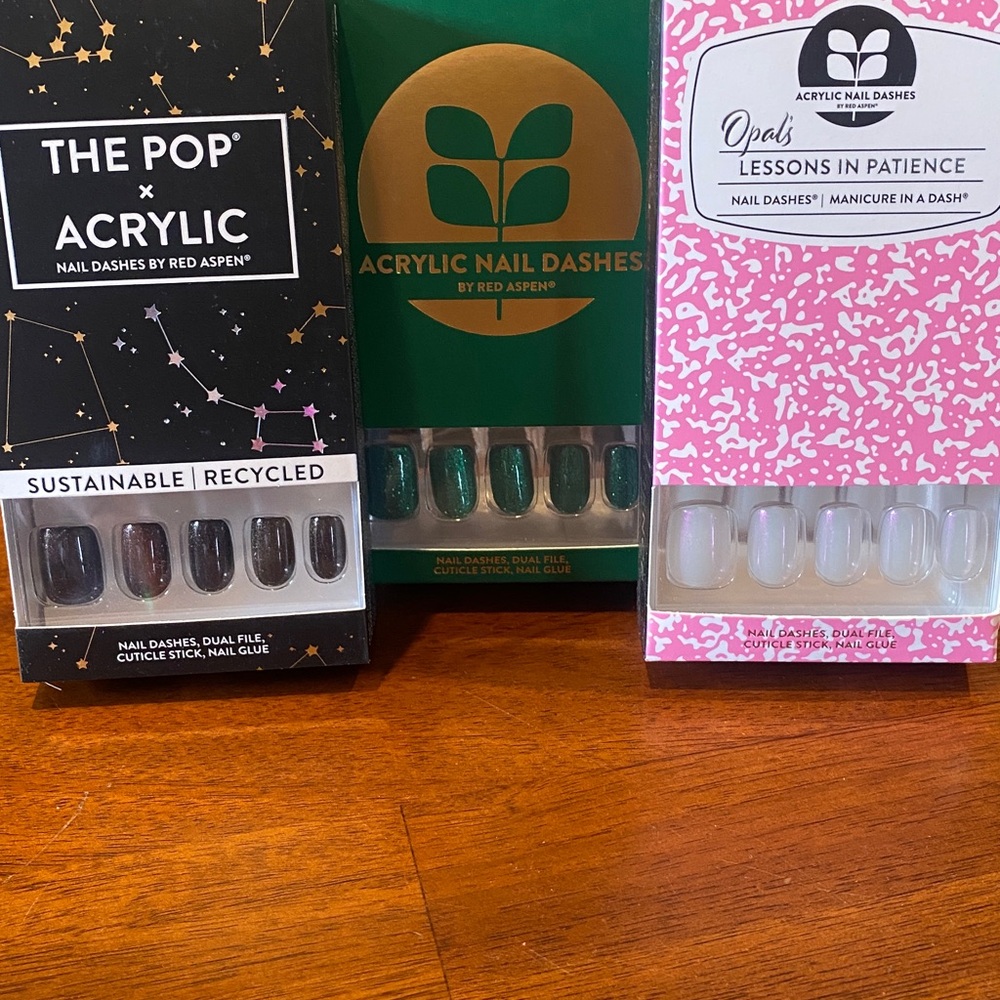 Acrylic Nail Dashes, 3 sets. Brand new in boxes.